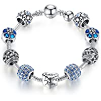 Pulsera Charms de Mujer Plateado de Plata con Azul Abalorio Murano Cristal Regalo para Mujer Niña Cumpleaños 21…